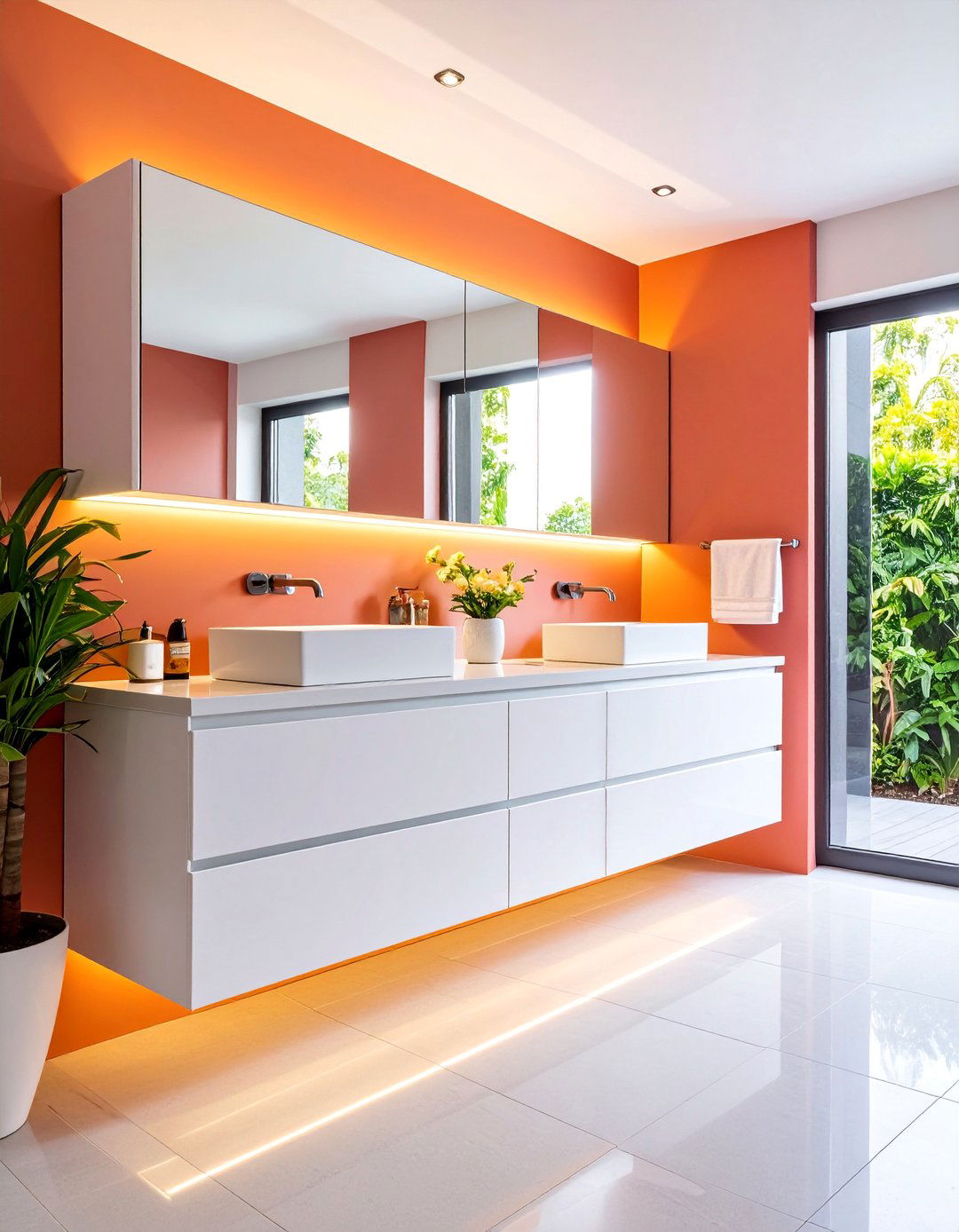 Modern Minimalist Floating Vanity with LED Strip Lighting - 25 Floating Vanity Bathroom Ideas