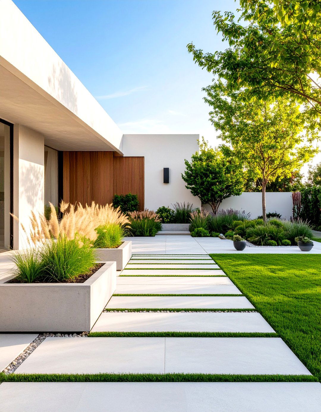 Modern Minimalist Front Yard with Geometric Elements - 25 Front Yard Landscaping Ideas