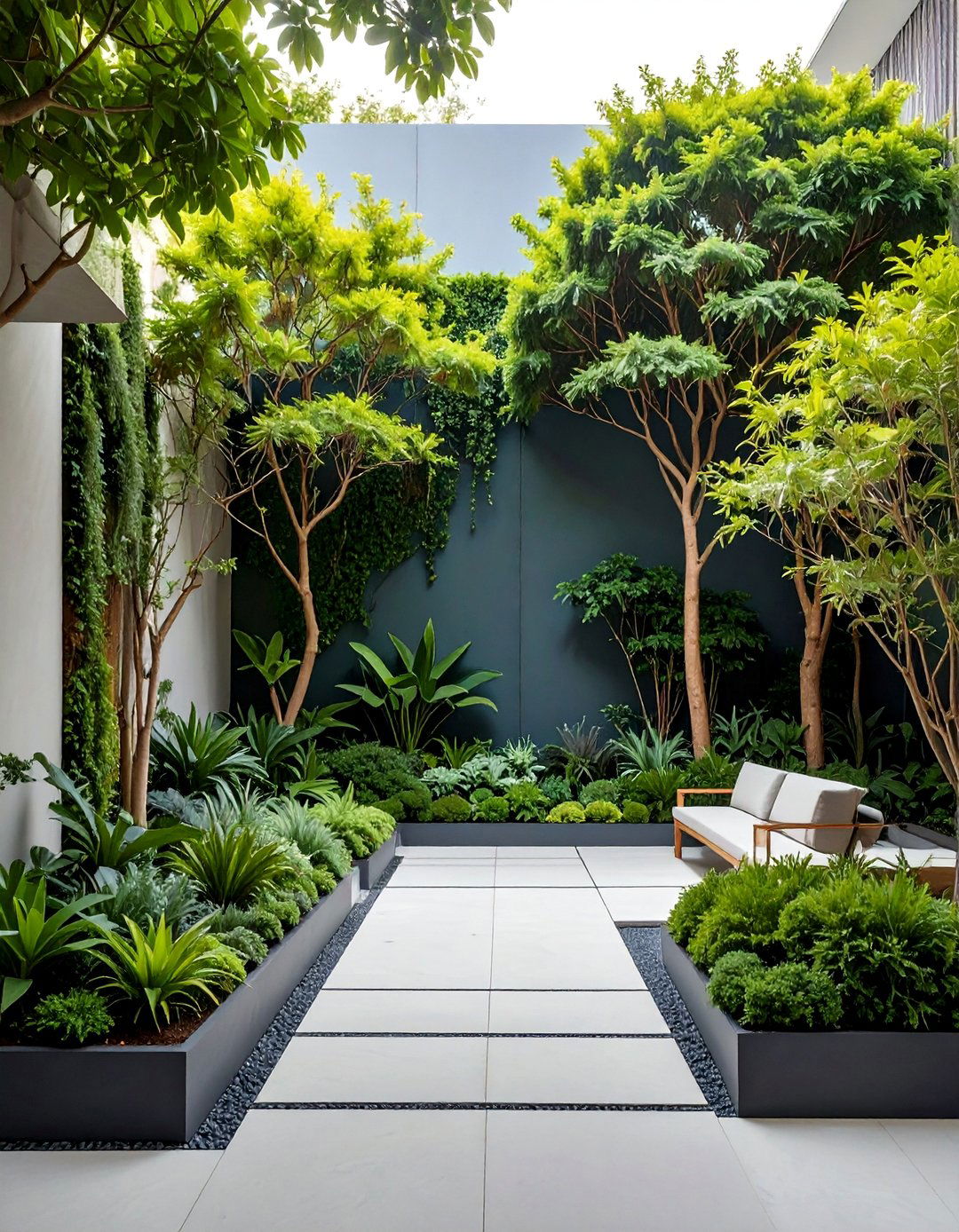 Modern Minimalist Garden Mural with Geometric Plants - 25 Garden Mural Ideas