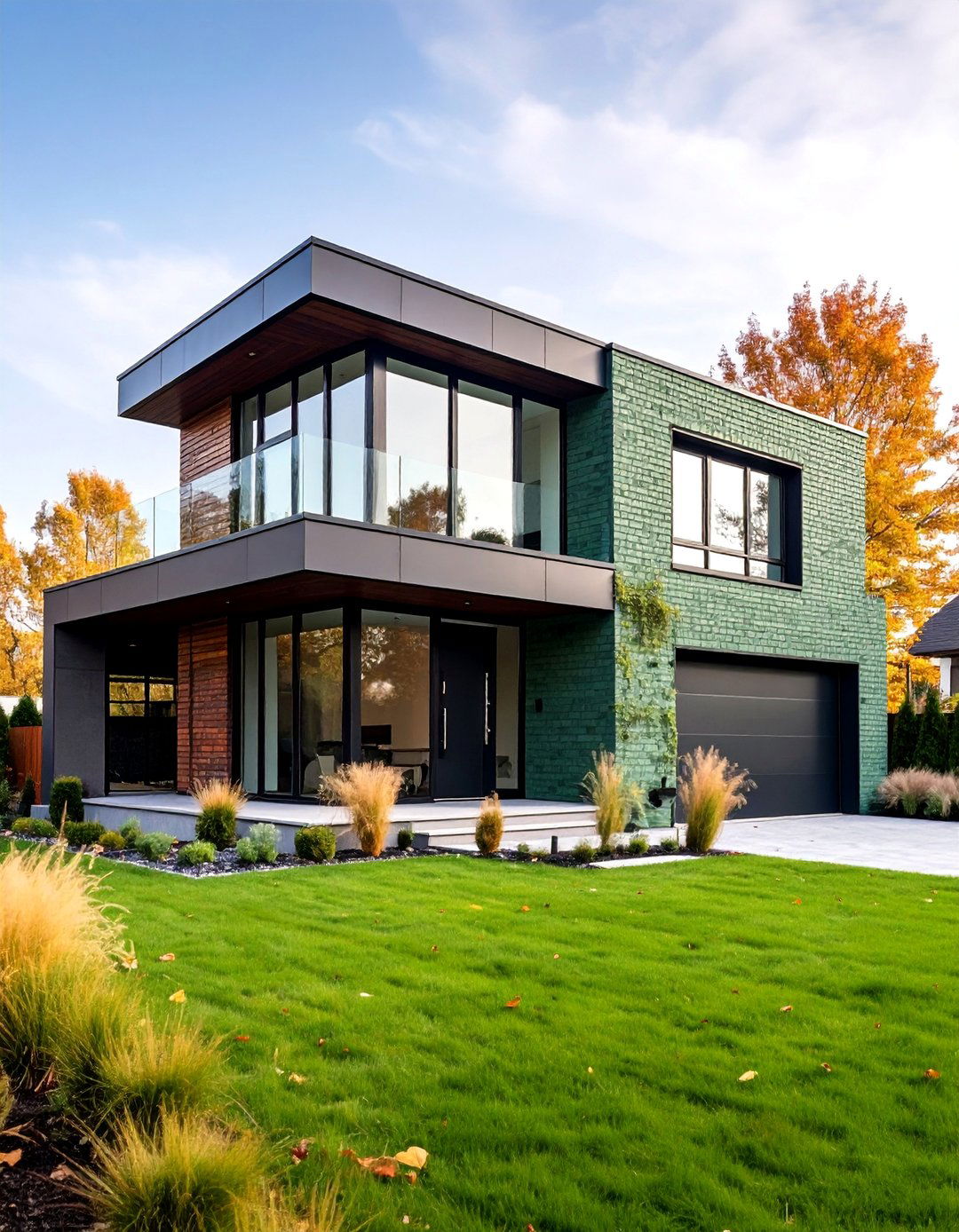 Modern Minimalist Green Brick Box Design - 25 Green Brick Exterior Home Ideas