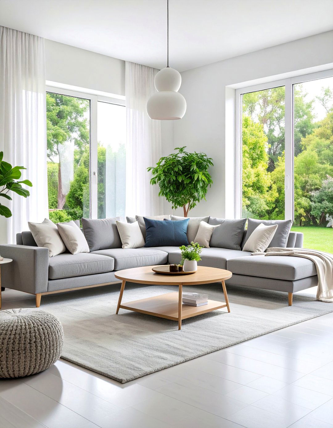 Modern Minimalist Grey Sectional with White Accents - 25 Grey Sectional Living Room Ideas