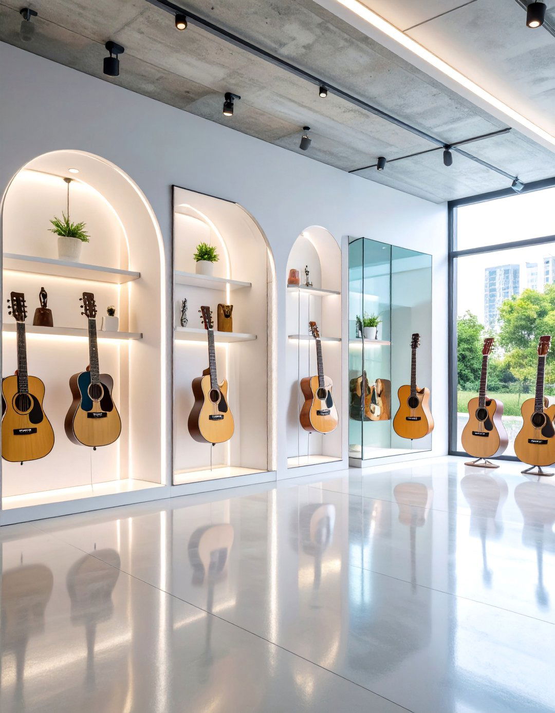 Modern Minimalist Guitar Display Studio - 25 Guitar Room Ideas