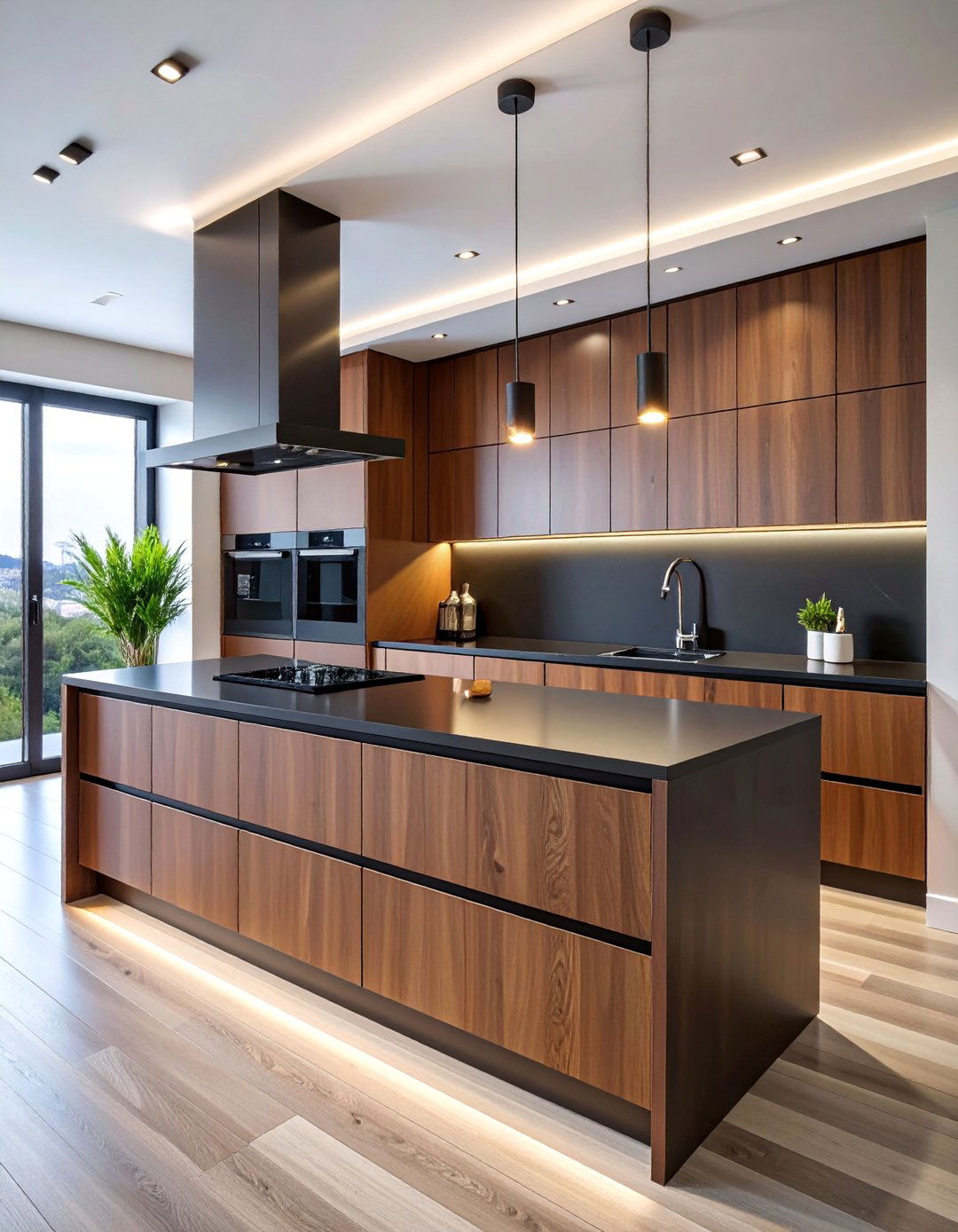 Modern Minimalist Kitchen with Chocolate Brown Cabinets - 25 kitchen with brown cabinets and black countertops ideas