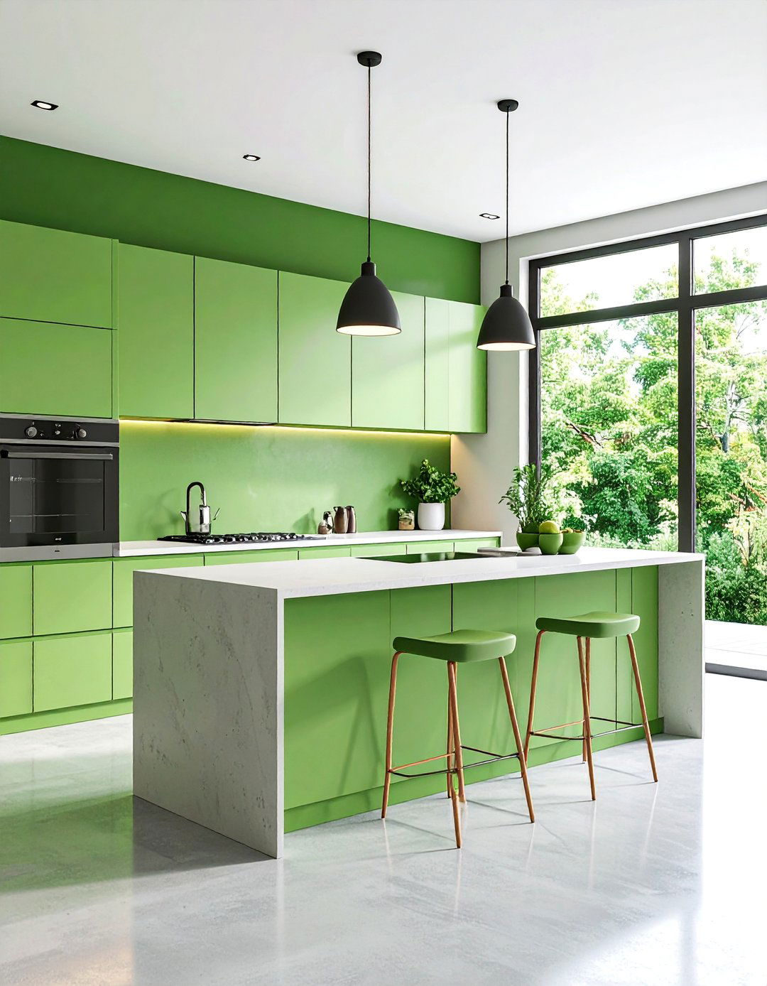 Modern Minimalist Kitchen with Pale Green Concrete Countertops - 25 Kitchen With Green Countertops Ideas