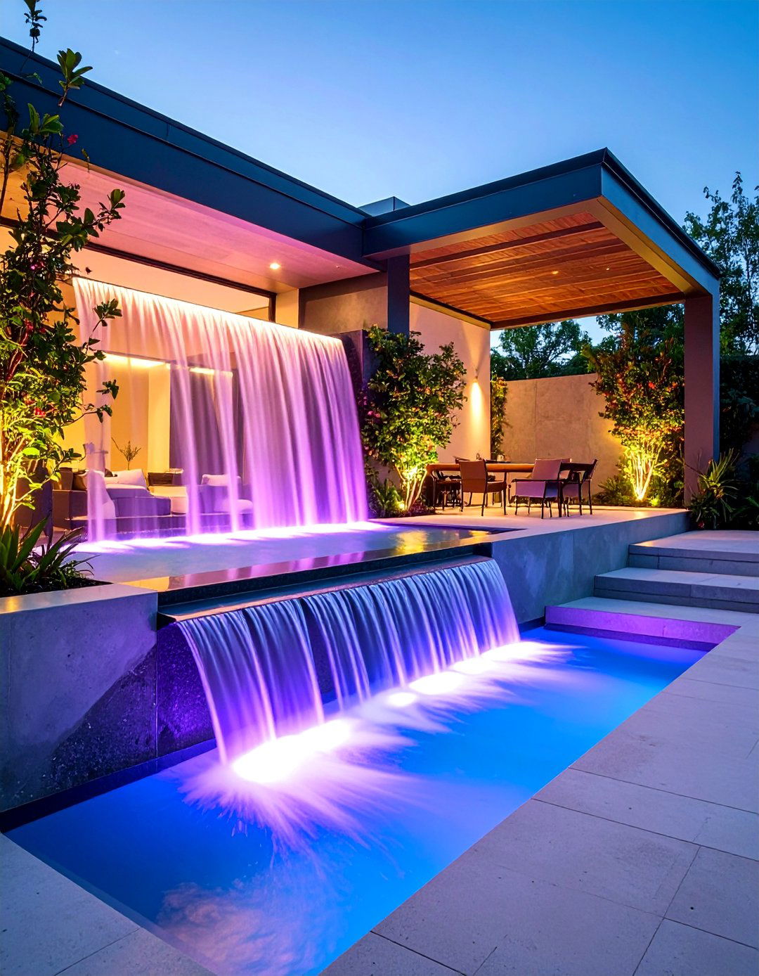 Modern Minimalist Linear Waterfall - 25 Pondless Waterfall Ideas