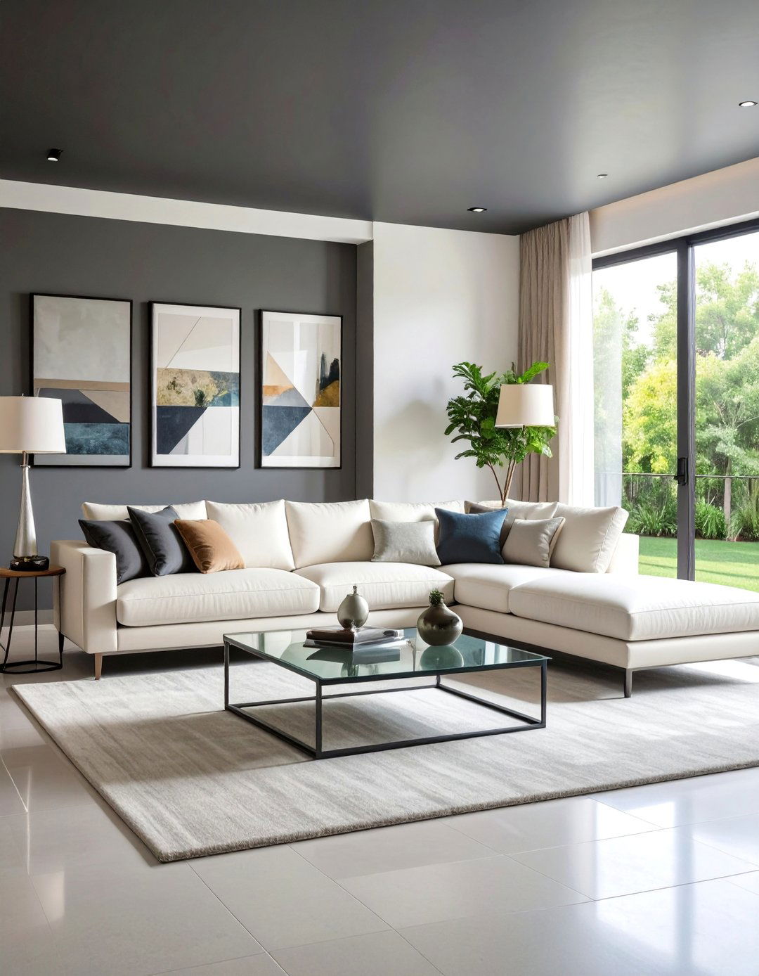 Modern Minimalist Living Room with Black Ceiling - 25 Black Ceiling With Grey Walls