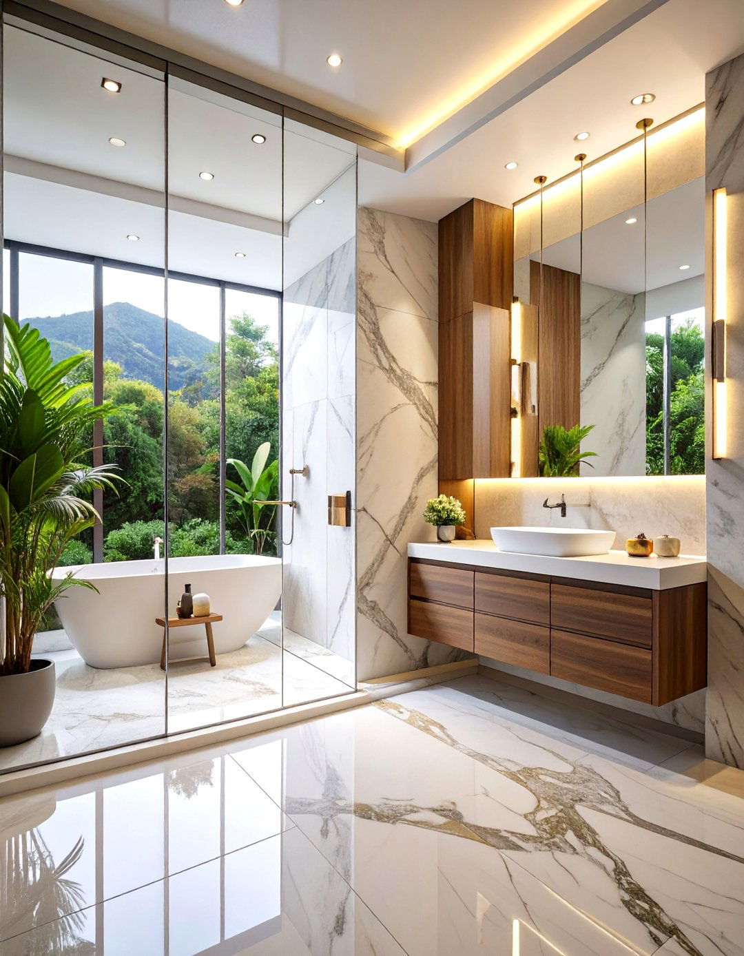 Modern Minimalist Marble Bathroom with Floor to Ceiling Slabs - 25 Marble Bathroom Ideas
