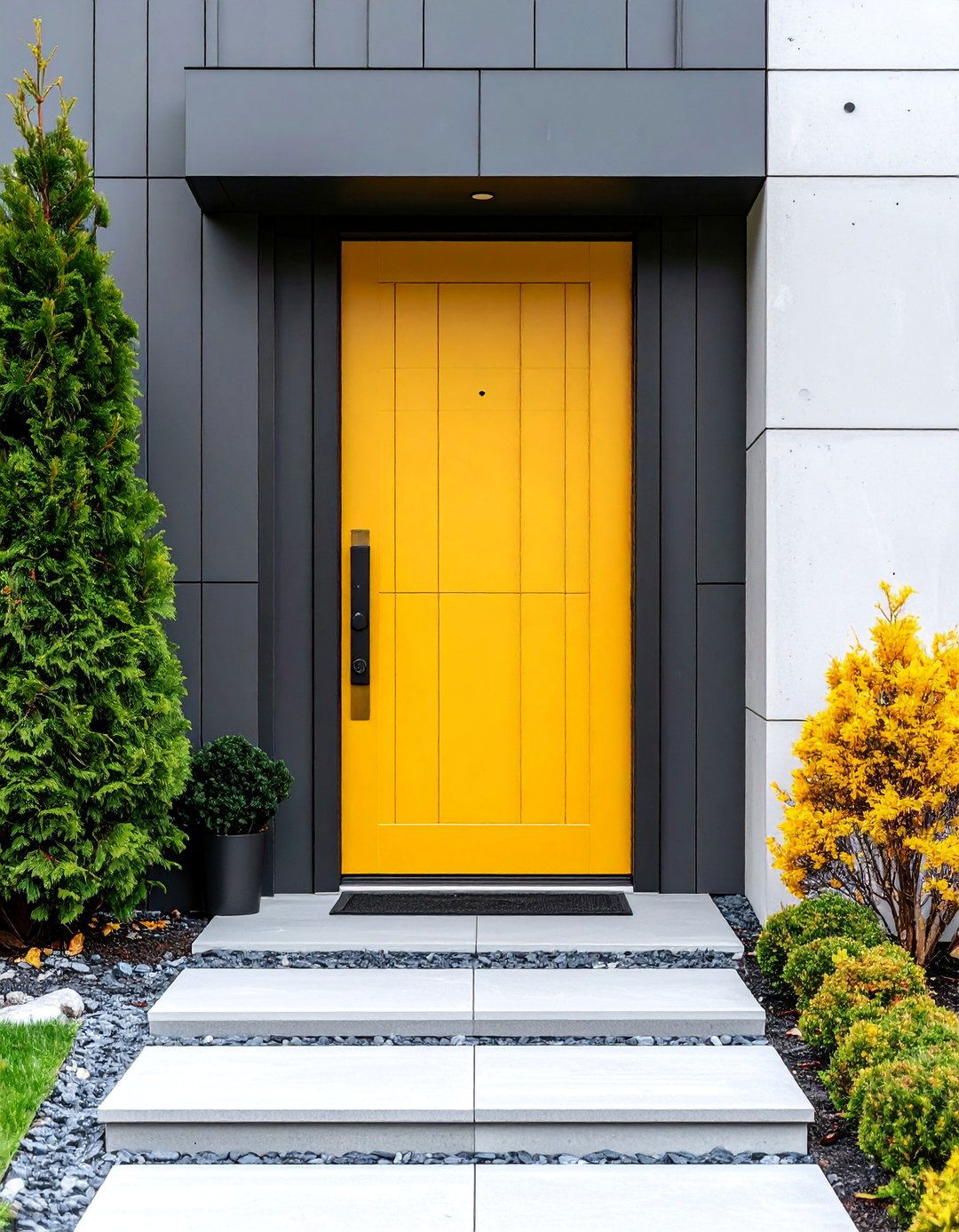 Modern Minimalist Mustard Door with Steel Framing - 25 Mustard Yellow Front Door Ideas