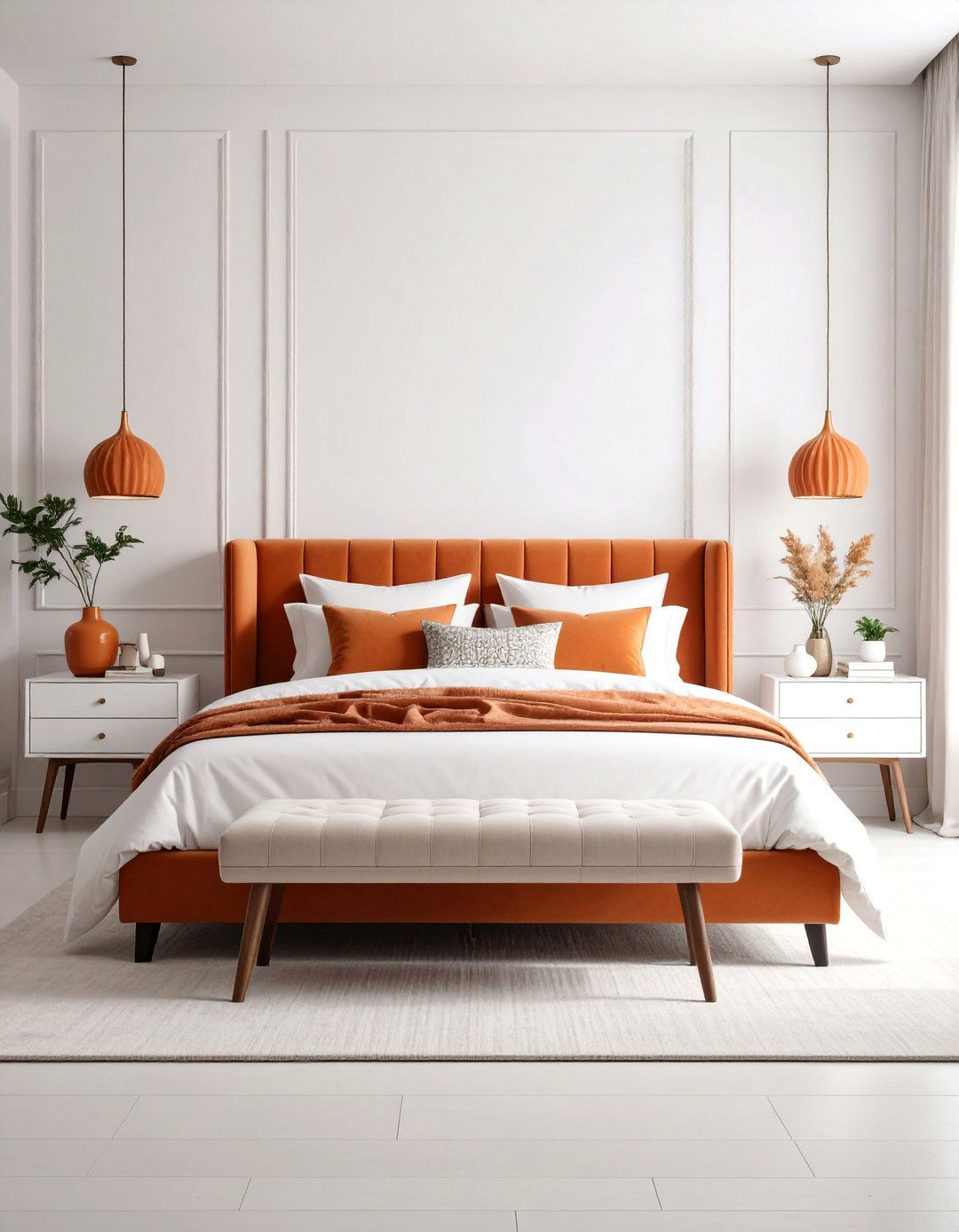 Modern Minimalist Orange and White Contrast - 25 Orange Bedroom Ideas