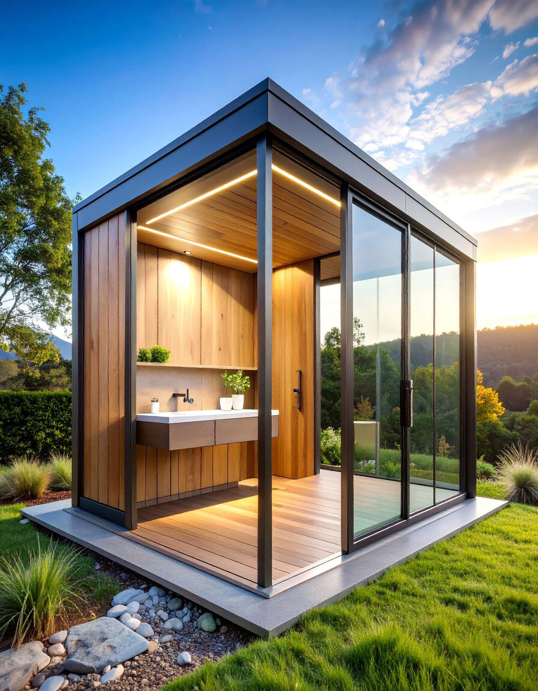 Modern Minimalist Outhouse with Glass Panels - 25 Outhouse Design Ideas