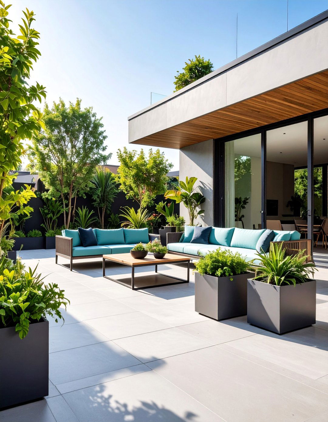 Modern Minimalist Patio with Clean Lines and Structural Plants - 25 Patio Garden Ideas