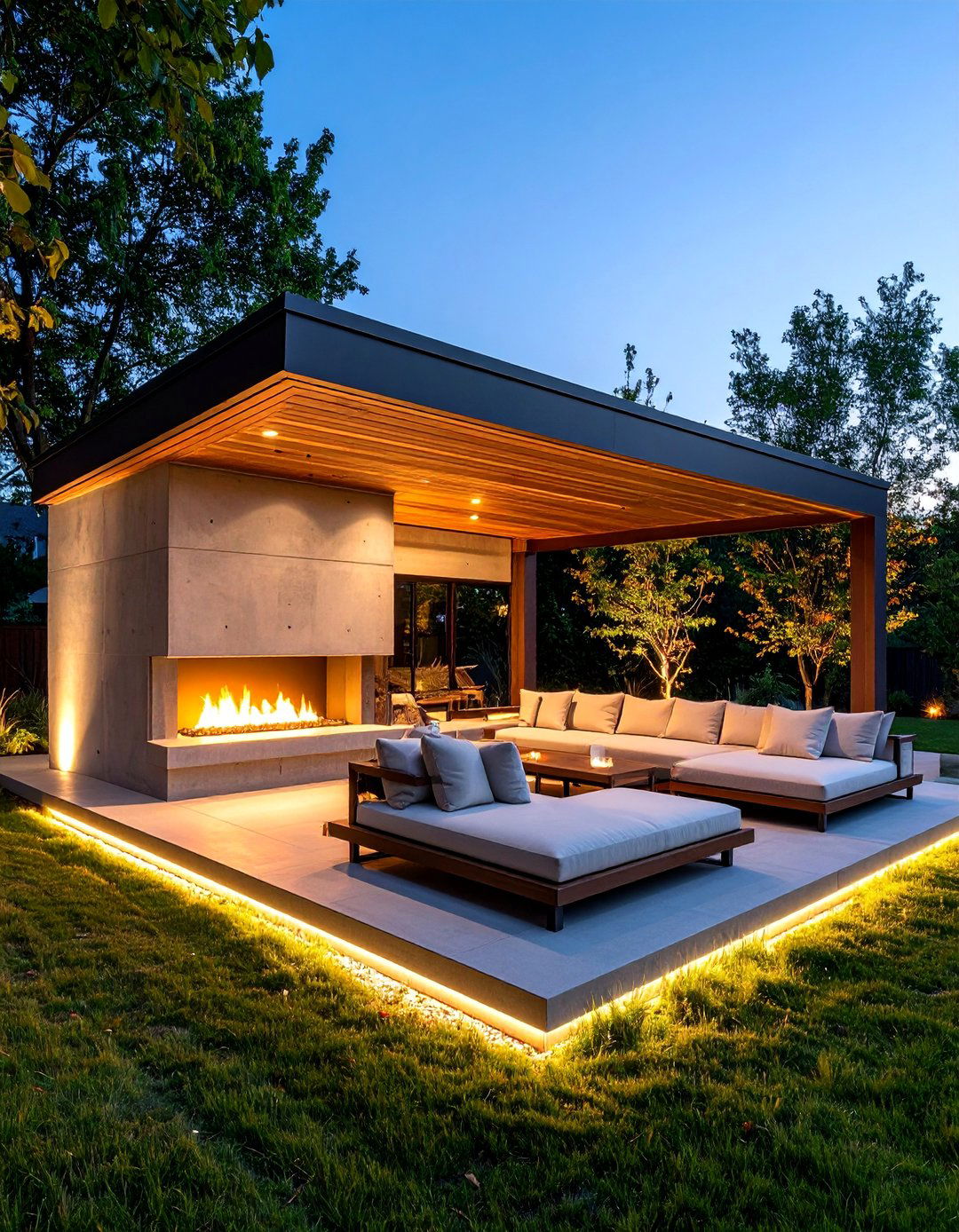 Modern Minimalist Pavilion with Concrete Fireplace - 25 Backyard Pavilion With Fireplace