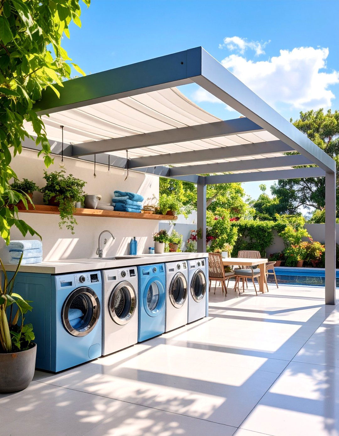Modern Minimalist Pergola Setup - 25 Outdoor Laundry Area Design Ideas