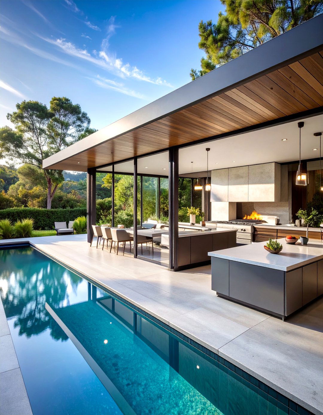 Modern Minimalist Pool Pavilion with Sleek Outdoor Kitchen - 25 Pool House With Outdoor Kitchen Ideas