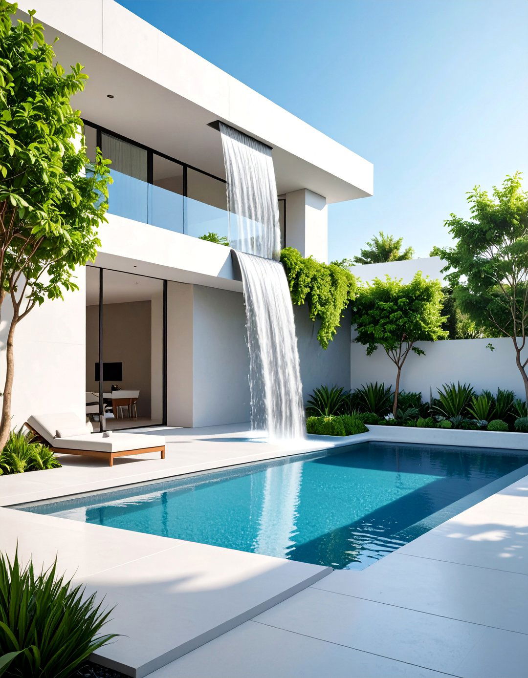 Modern Minimalist Rectangular Waterfall - 25 Small Pond Ideas With Waterfalls