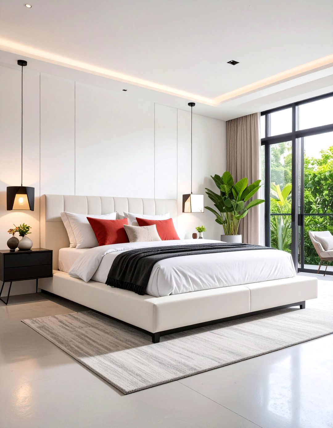 Modern Minimalist Red Accent Bedroom - 25 red black and white bedroom ideas