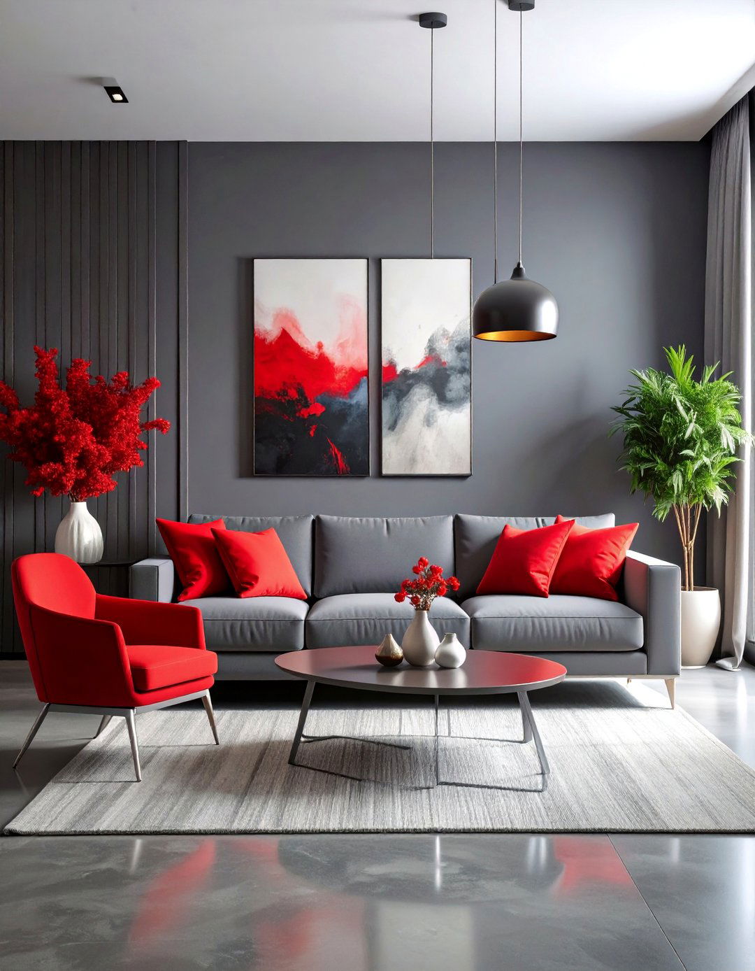 Modern Minimalist Red and Grey Living Room - 25 Red and Grey Living Room Ideas