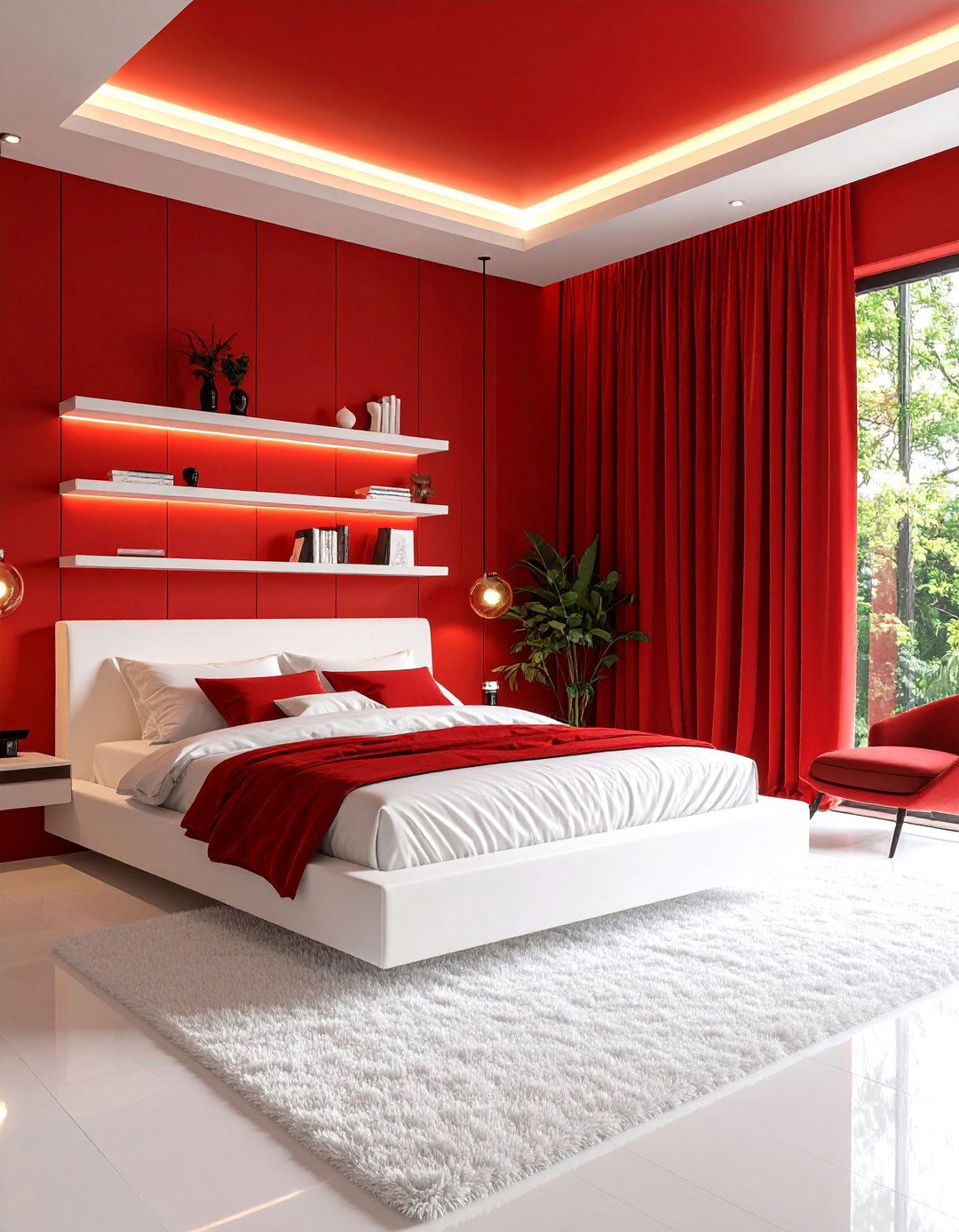Modern Minimalist Red and White Bedroom - 25 Red Bedroom Ideas