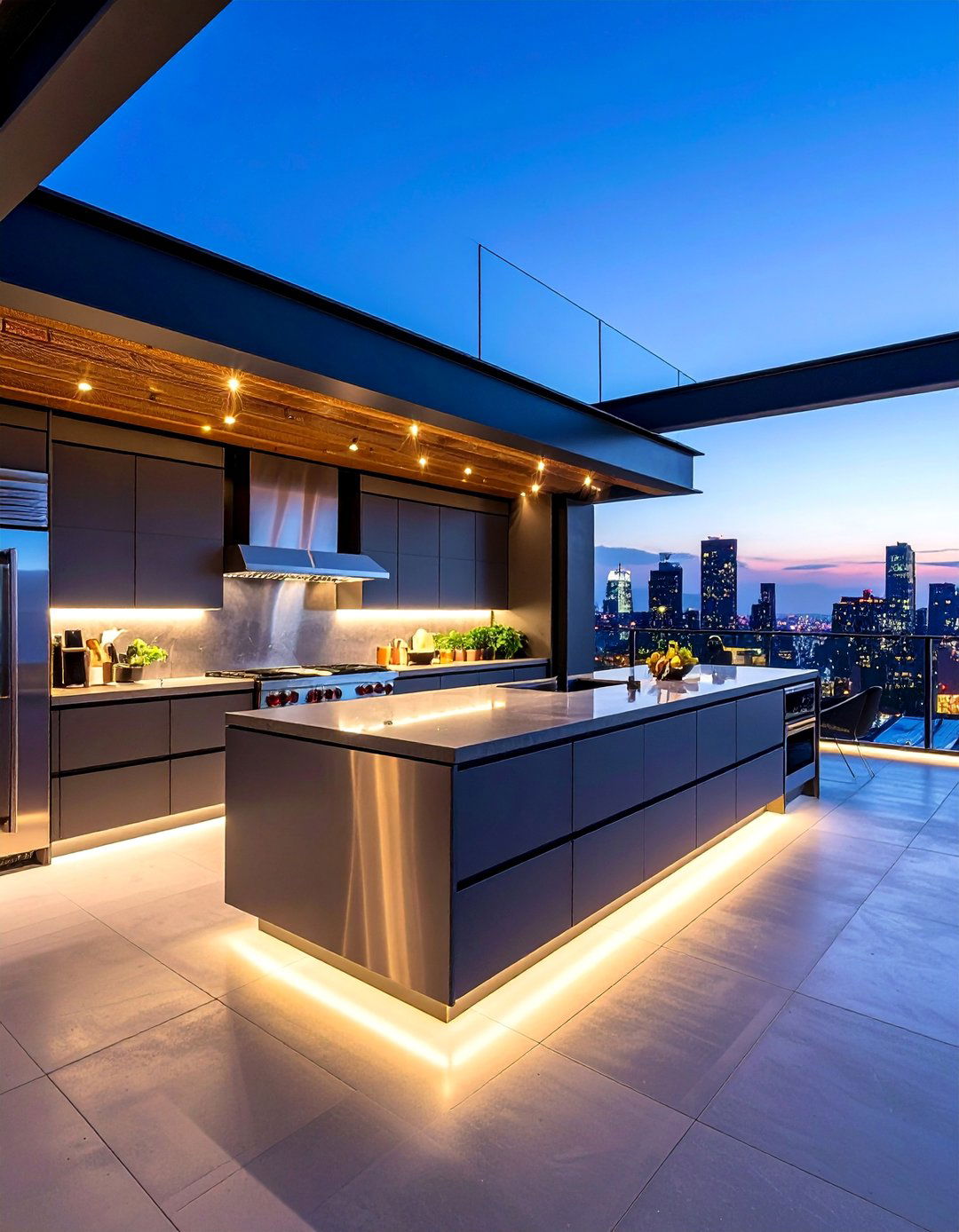 Modern Minimalist Rooftop Kitchen with Steel Framework - 25 Rooftop Kitchen Ideas