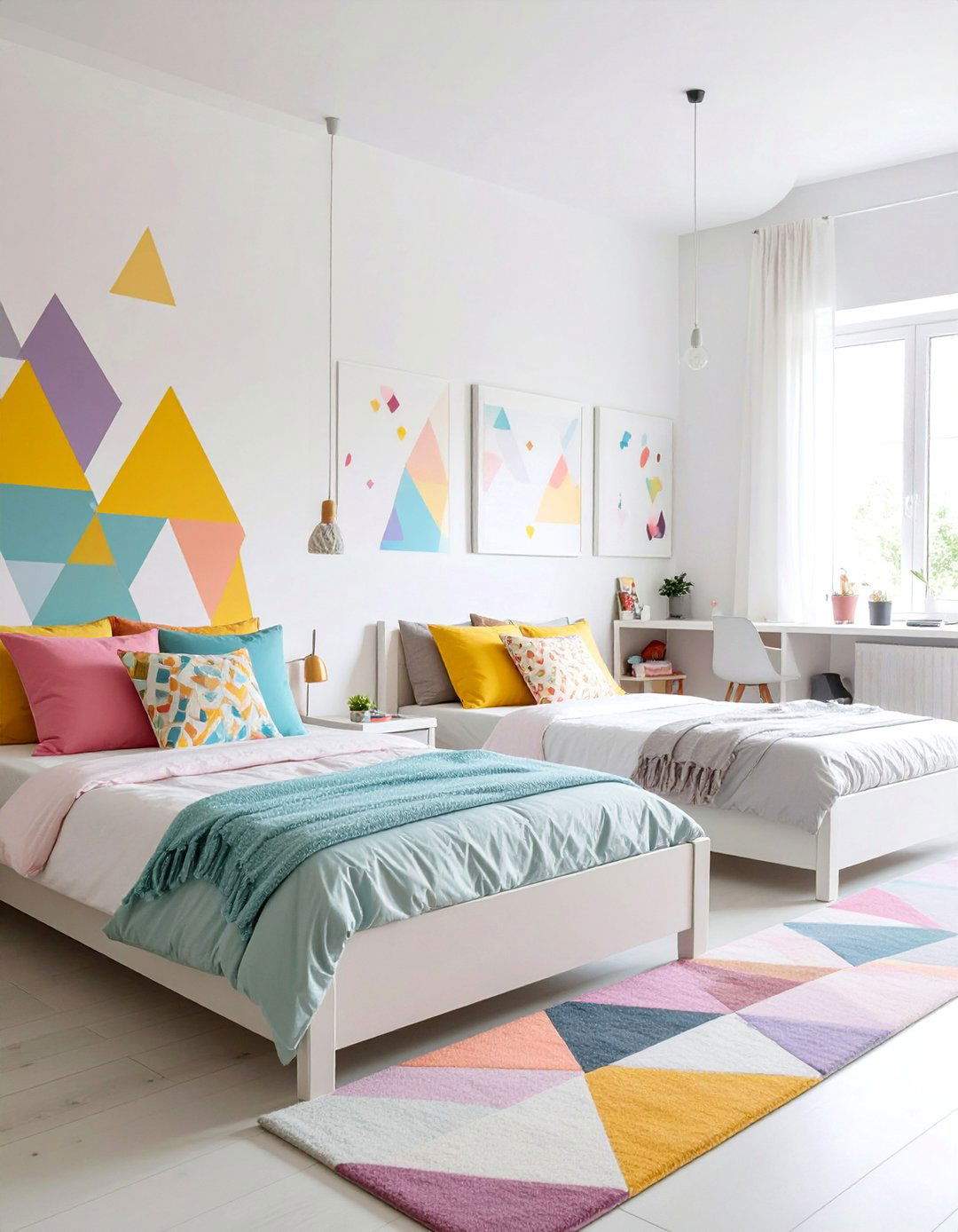 Modern Minimalist Room with Color Coded Zones - 25 Boy and Girl Shared Small Room Ideas