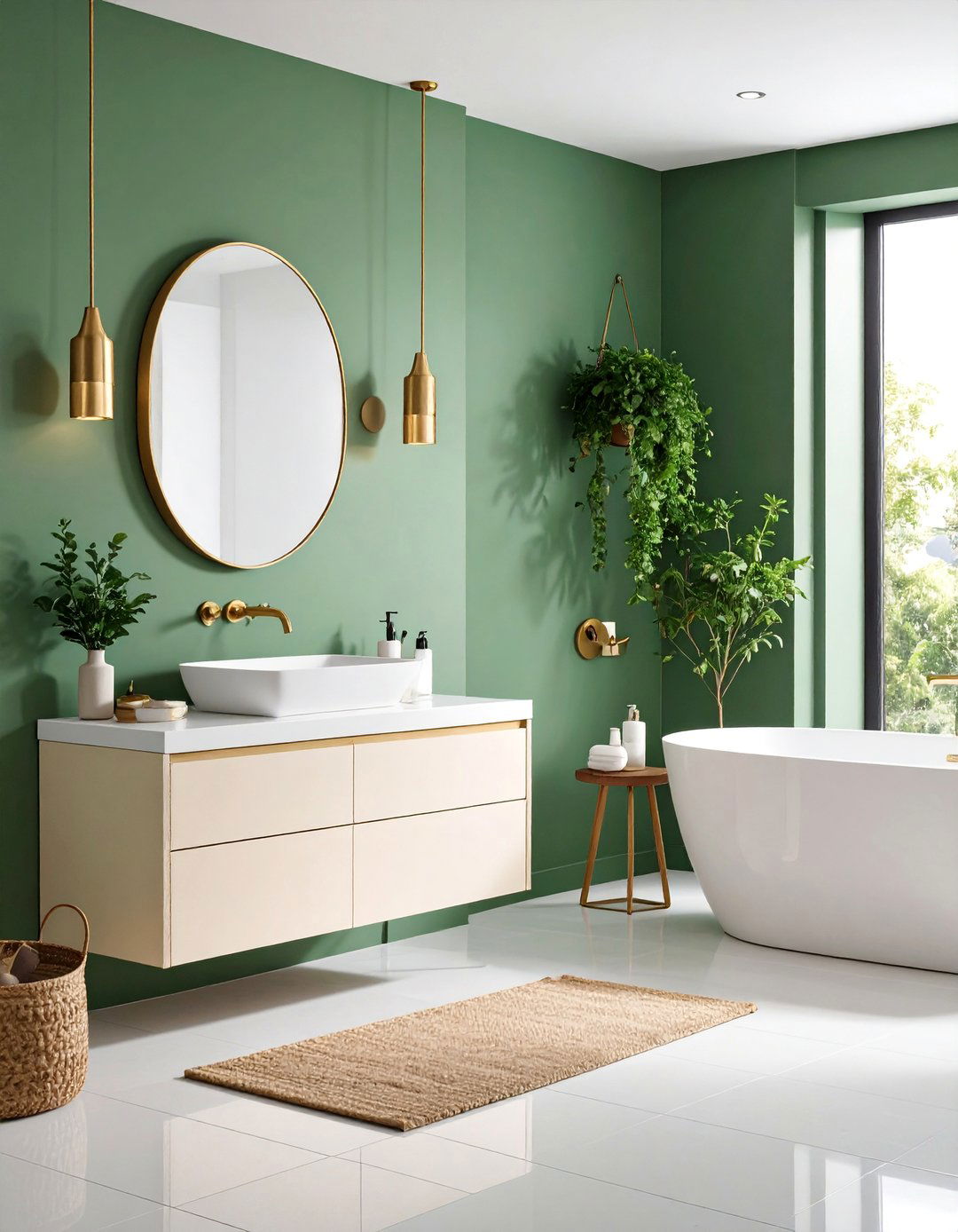 Modern Minimalist Sage Green Bathroom with Cream Accents - 25 Sage Green and Cream Bathroom Ideas