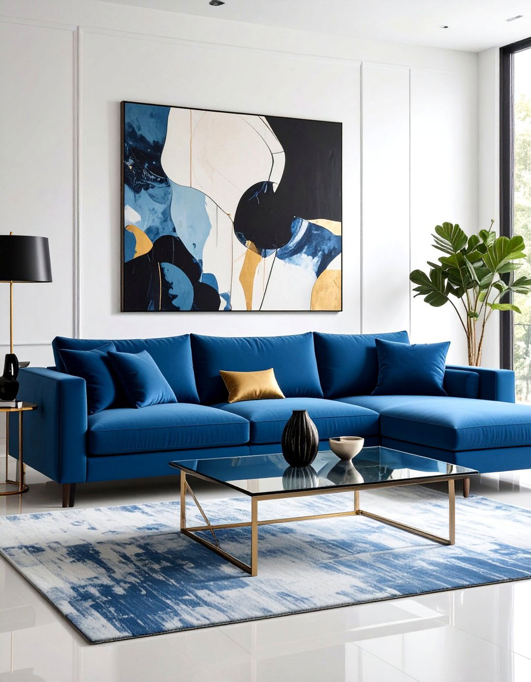 Modern Minimalist Sky Blue Sofa with Geometric Elements - 25 Blue Couch Living Room Ideas