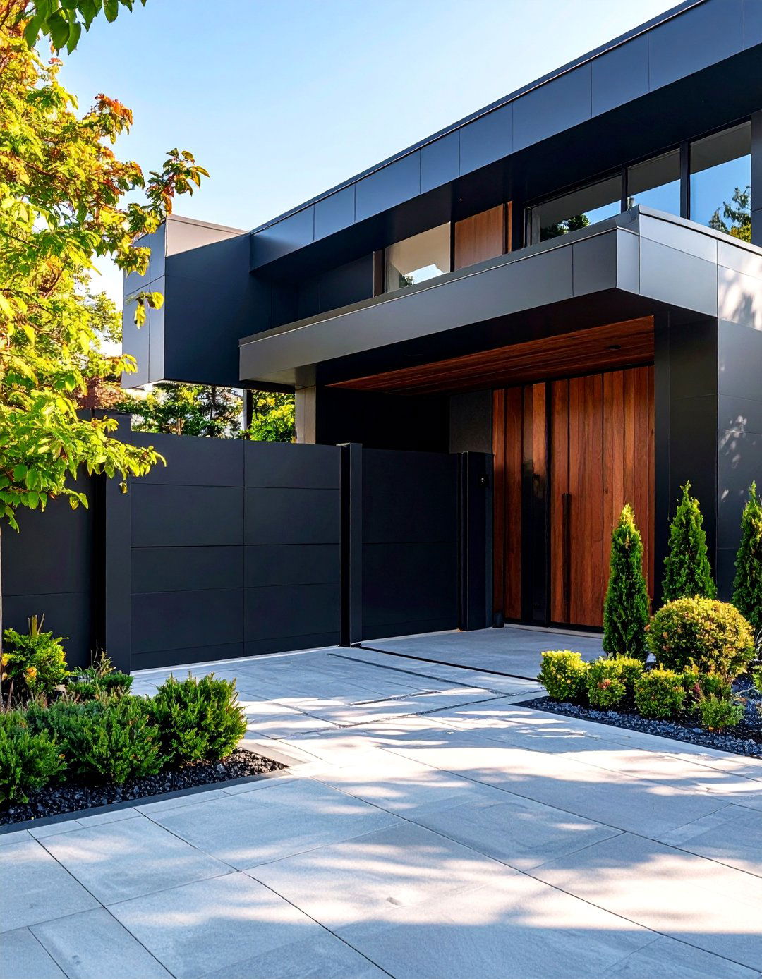 Modern Minimalist Steel Gate with Vertical Lines - 25 Front Gate Ideas