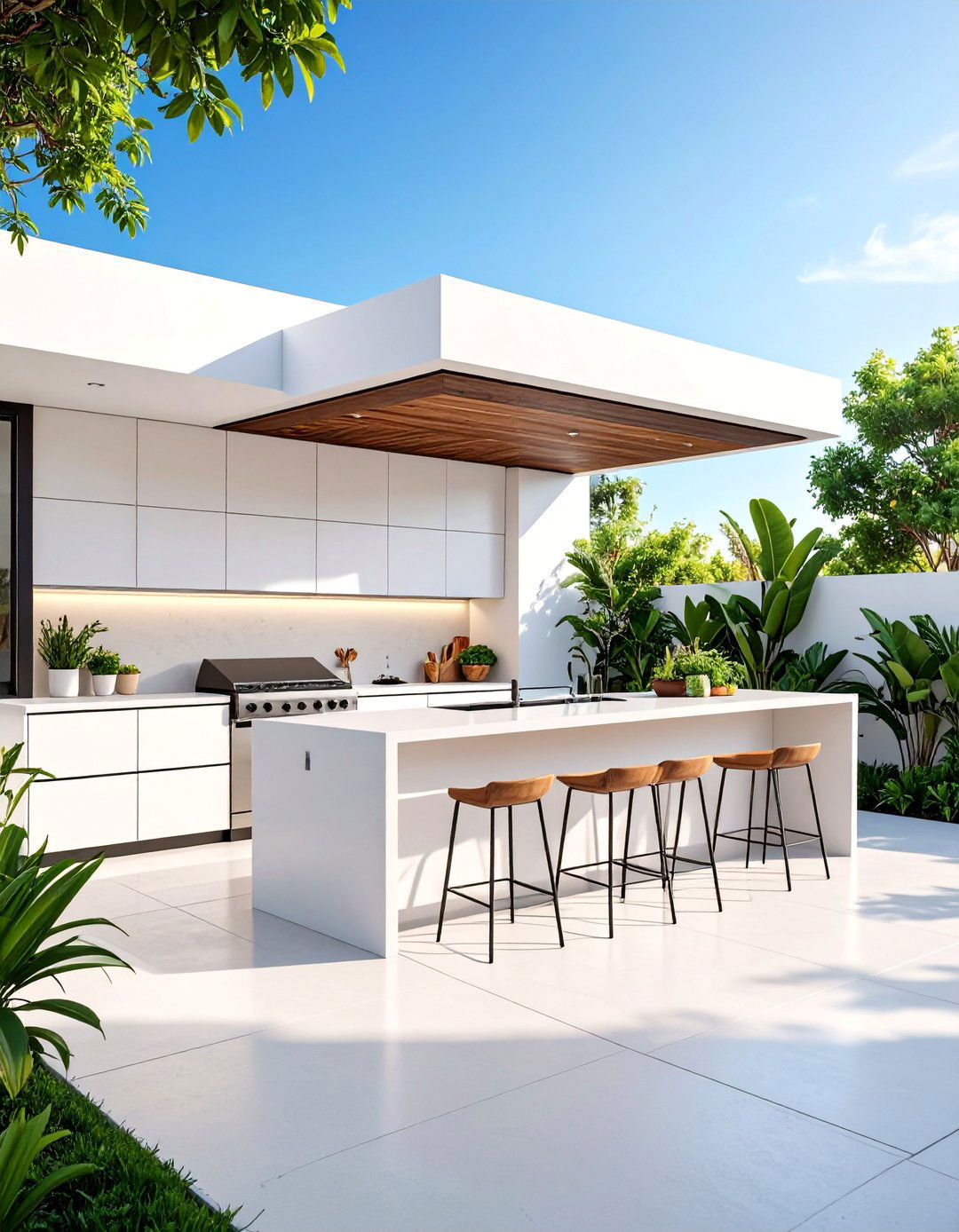 Modern Minimalist Stucco Outdoor Kitchen in Monochrome - 25 Stucco Outdoor Kitchen Ideas