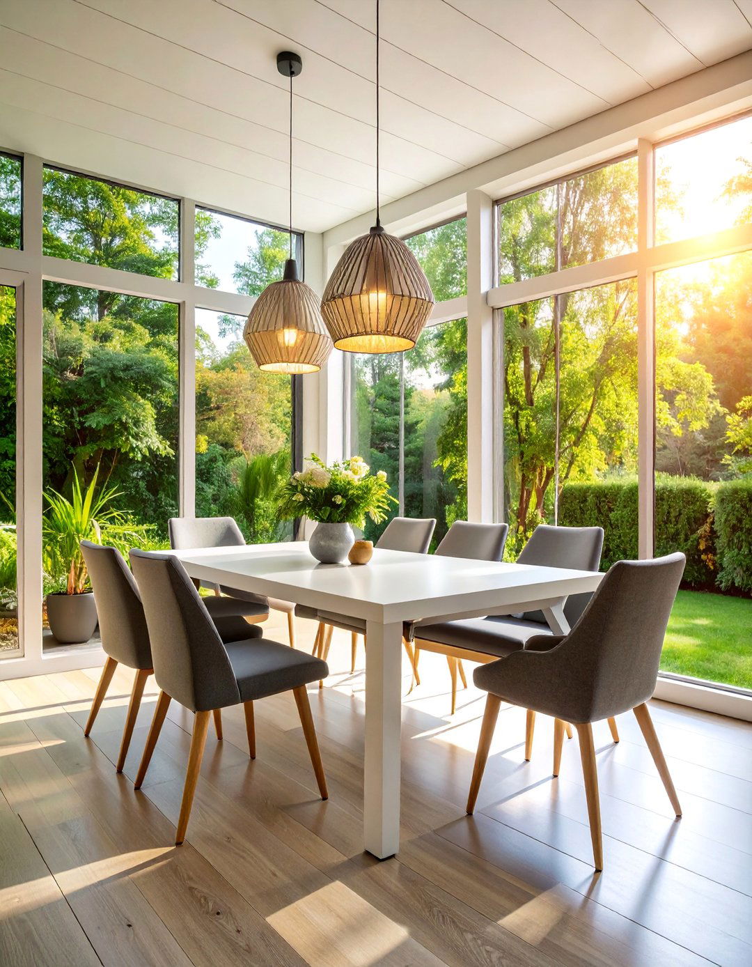 Modern Minimalist Sunroom Dining Room with Clean Lines - 25 Sunroom Dining Room Ideas