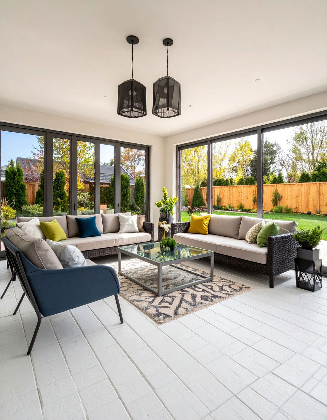 Modern Minimalist Sunroom with Painted Brick Flooring - 25 Brick Floor Sunroom Ideas