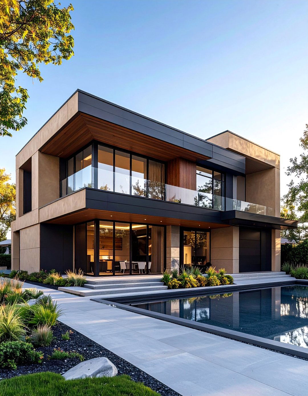 Modern Minimalist Tan and Black Geometric Design - 25 Tan House With Black Trim Design Ideas