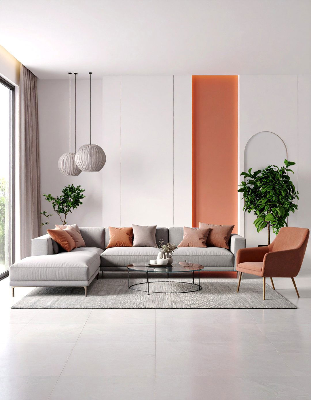 Modern Minimalist Terracotta Accent Wall Design - 25 terracotta living room ideas