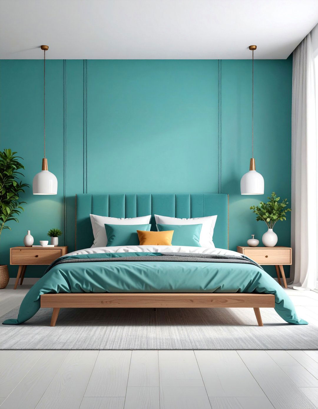 Modern Minimalist Turquoise Accent Bedroom - 25 Turquoise Bedroom Ideas