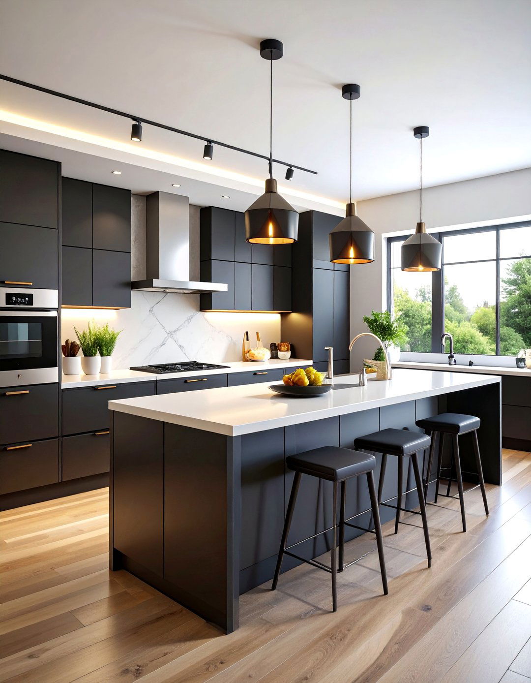Modern Minimalist White Kitchen with Matte Black Appliances - 25 White Kitchen with Black Appliances Ideas