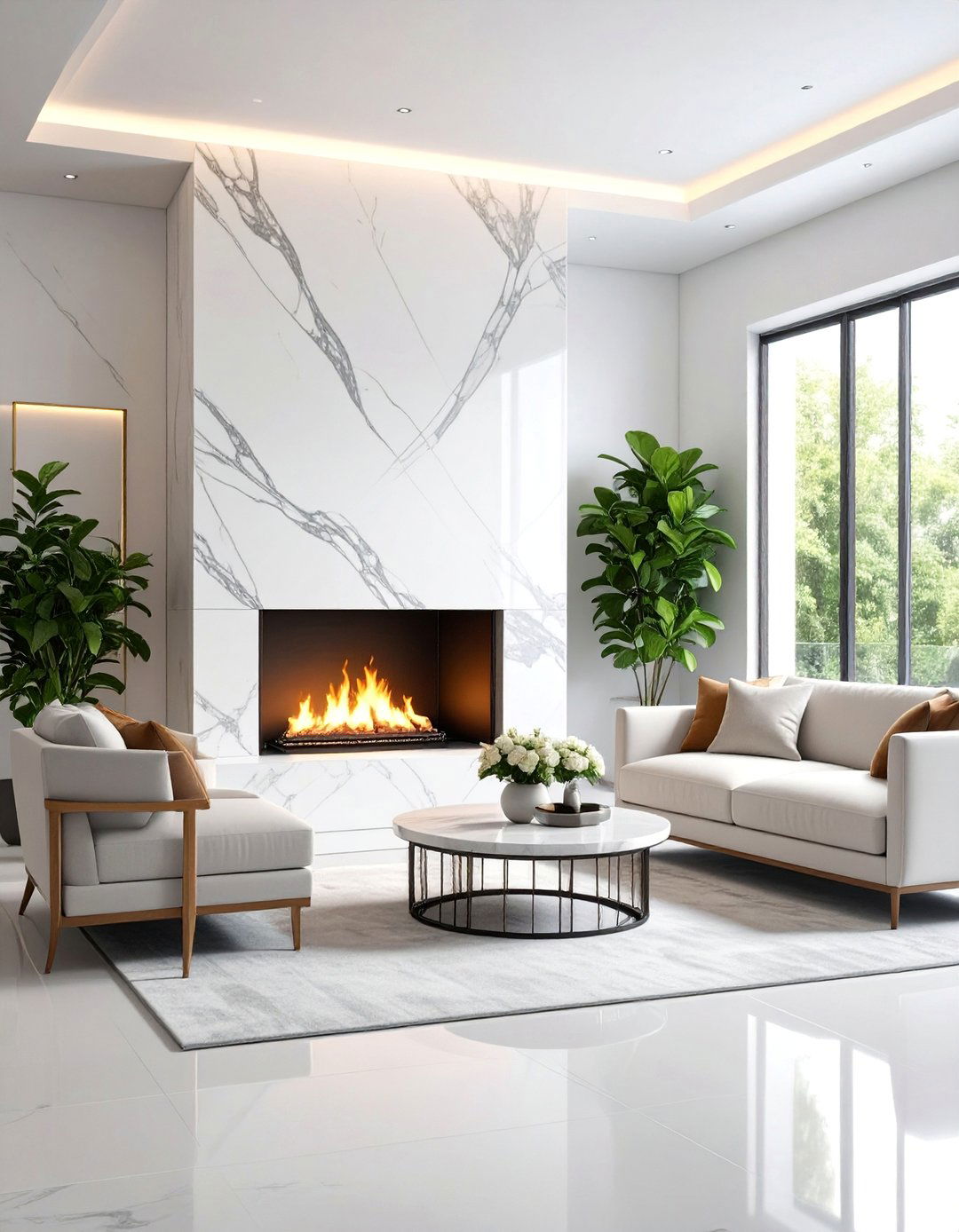 Modern Minimalist White Marble Fireplace - 25 White Stone Fireplace Ideas