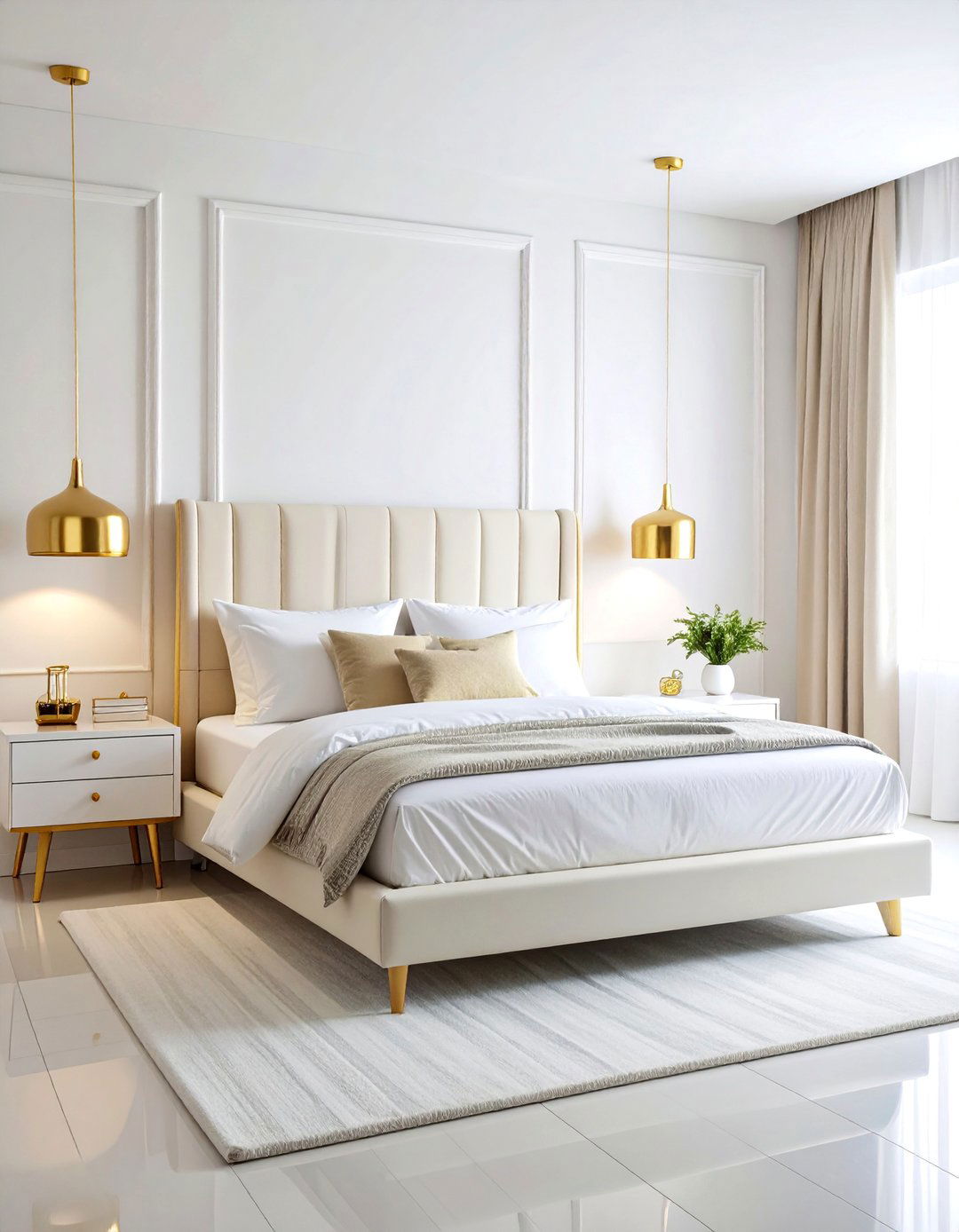Modern Minimalist White and Gold Bedroom - 25 White and Gold Bedroom Ideas