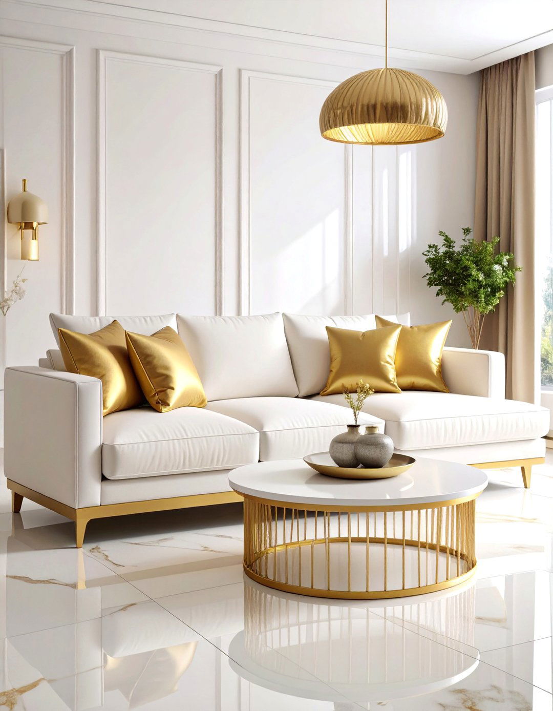 Modern Minimalist White and Gold Living Room - 25 White and Gold Living Room Ideas
