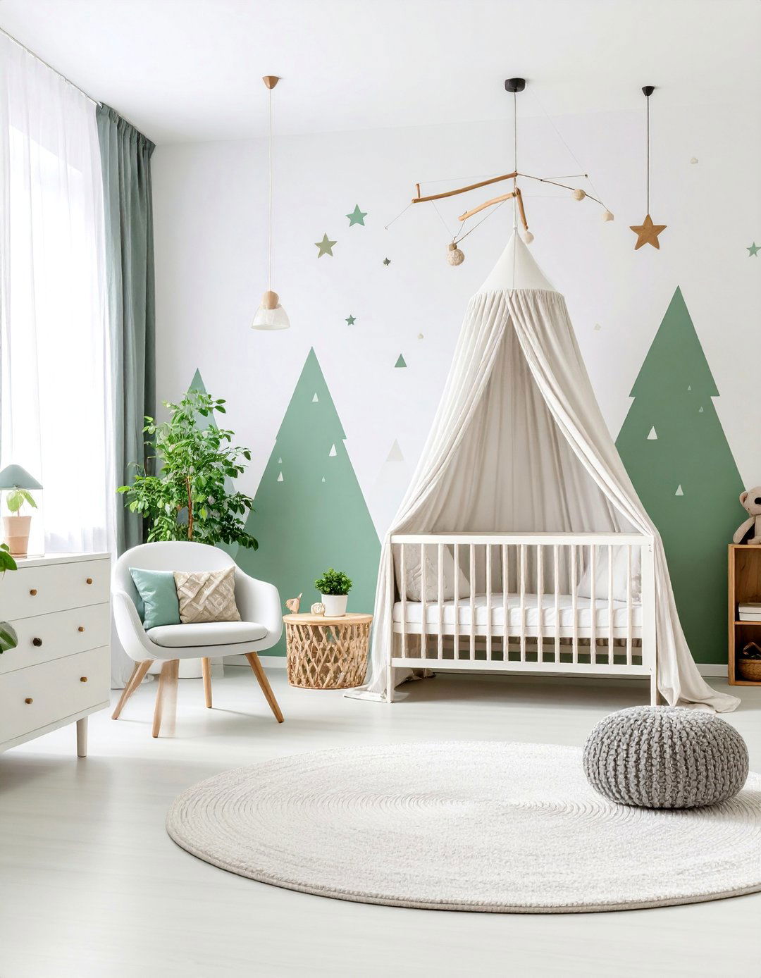 Modern Minimalist Woodland Nursery with Geometric Trees - 25 Woodland Nursery Ideas