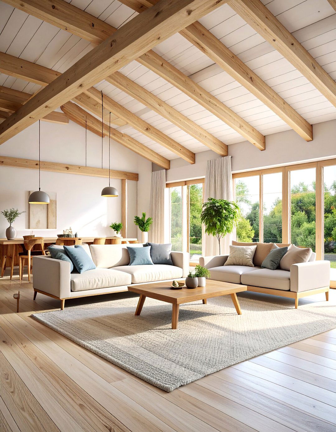 Modern Minimalist with Light Wood Beam Accents - 25 Vaulted Ceiling With Beams