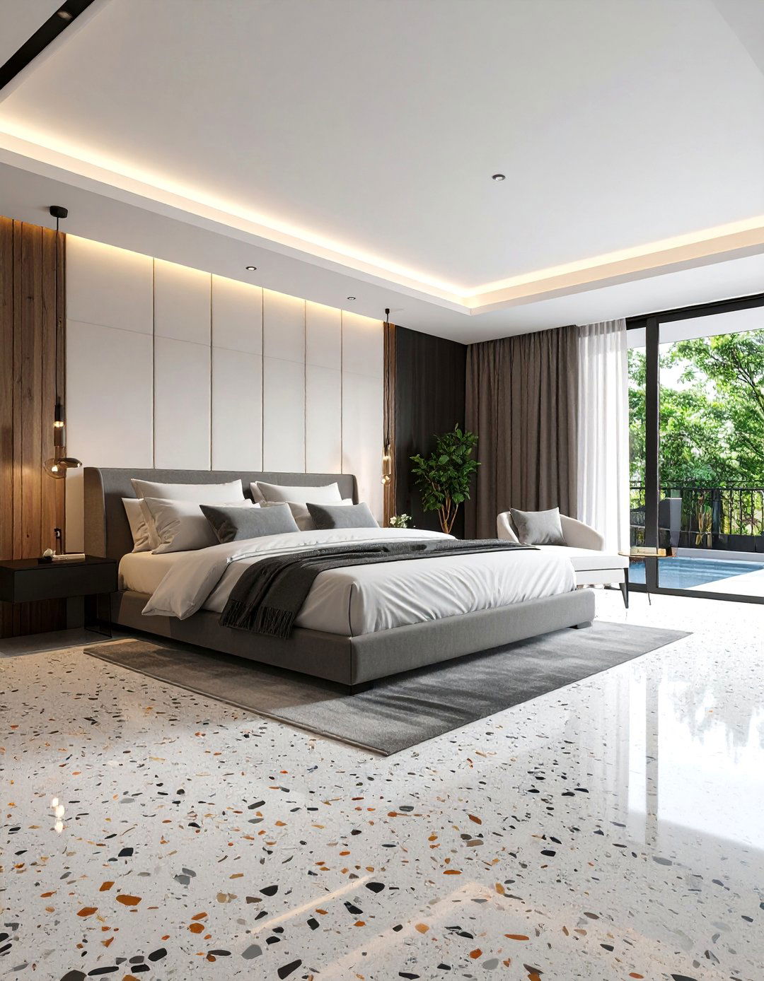 Modern Minimalist with Terrazzo Overlay - 25 Concrete Floor Bedroom Ideas