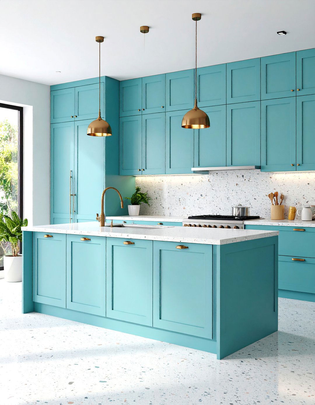 Modern Mint Blue Kitchen with Terrazzo Surfaces - 25 Mint Kitchen Decor Ideas
