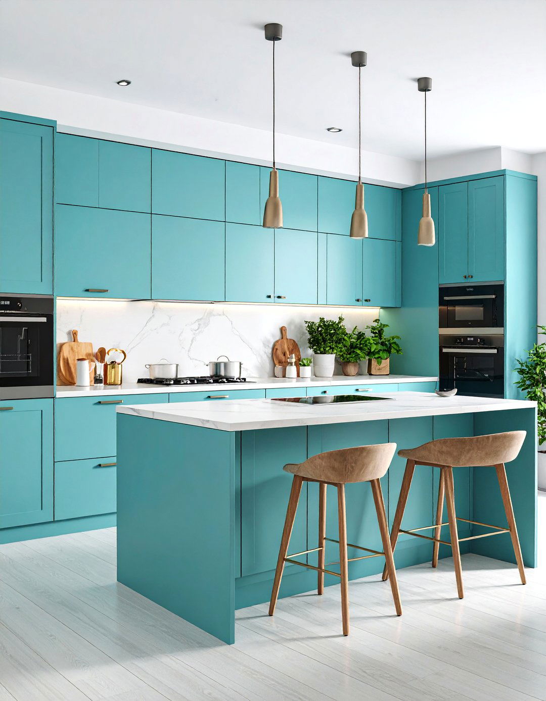 Modern Mint Kitchen with Handleless Cabinets - 25 Mint Kitchen Decor Ideas
