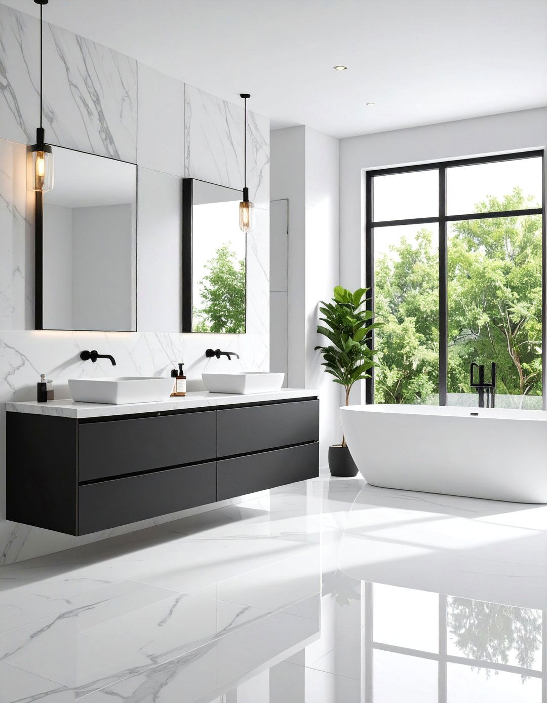 Modern Monochromatic Bathroom - 25 Cozy Bathroom Ideas
