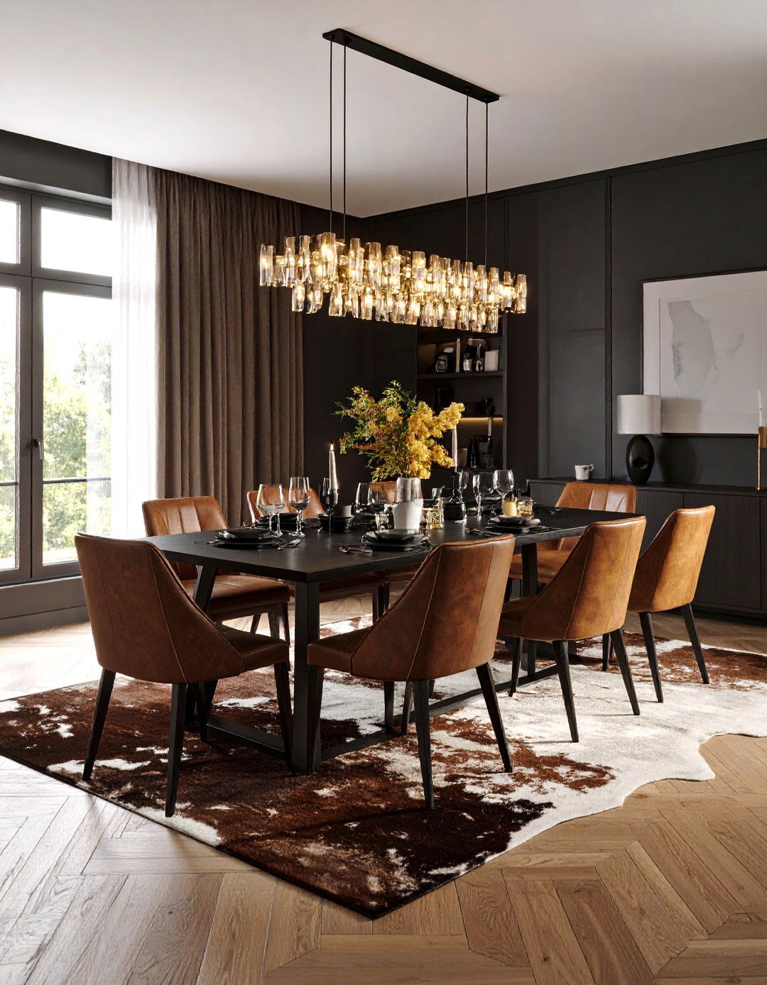 Modern Moody Dining Room with Dark Wood Table - 25 Black and Brown Interior Design Ideas