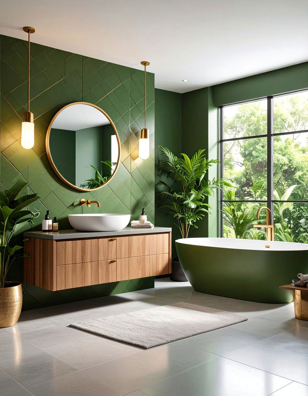 Modern Olive Green Powder Room with Geometric Tiles - 25 Olive Green Room Ideas