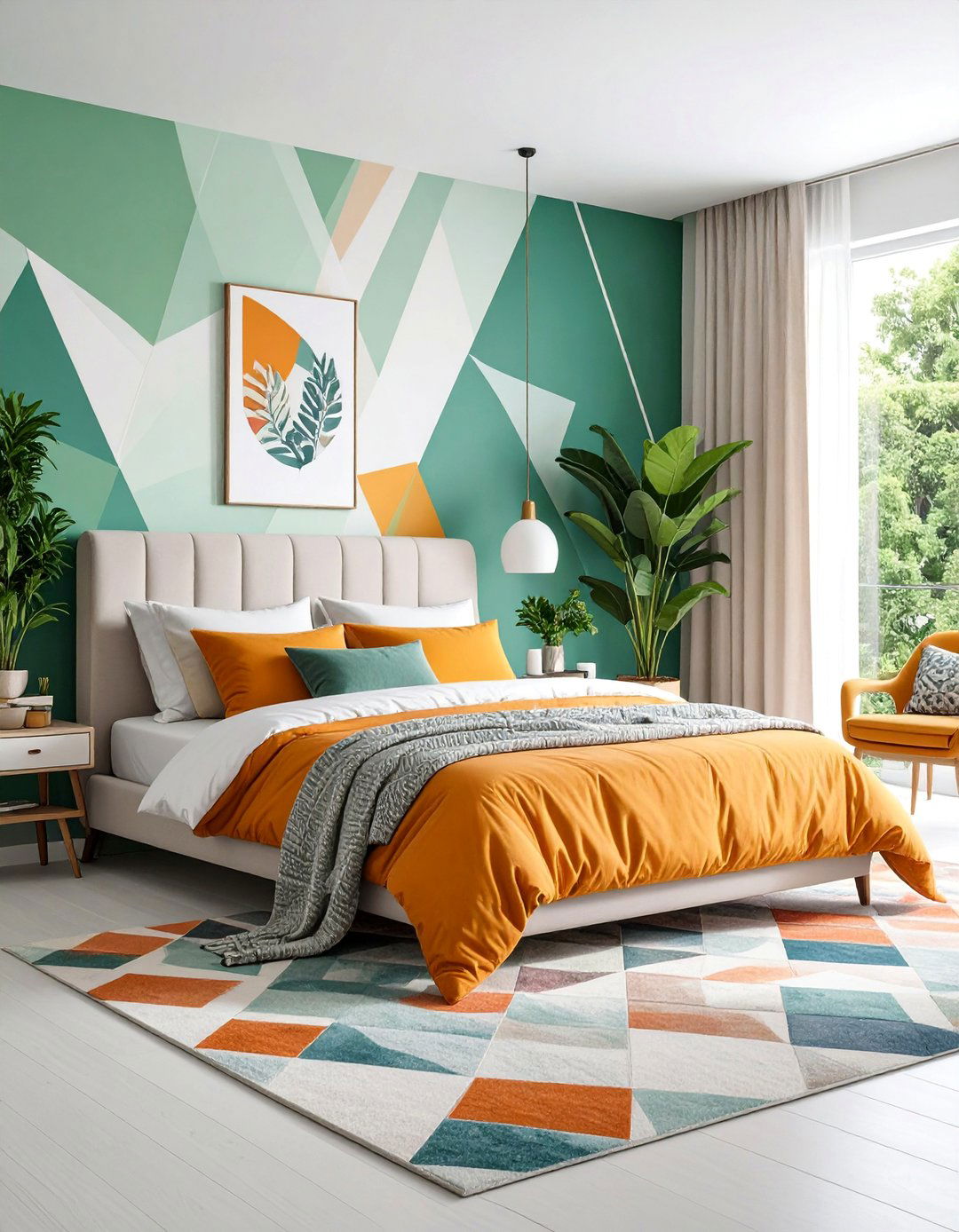 Modern Orange Geometric Pattern Play - 25 Orange Bedroom Ideas