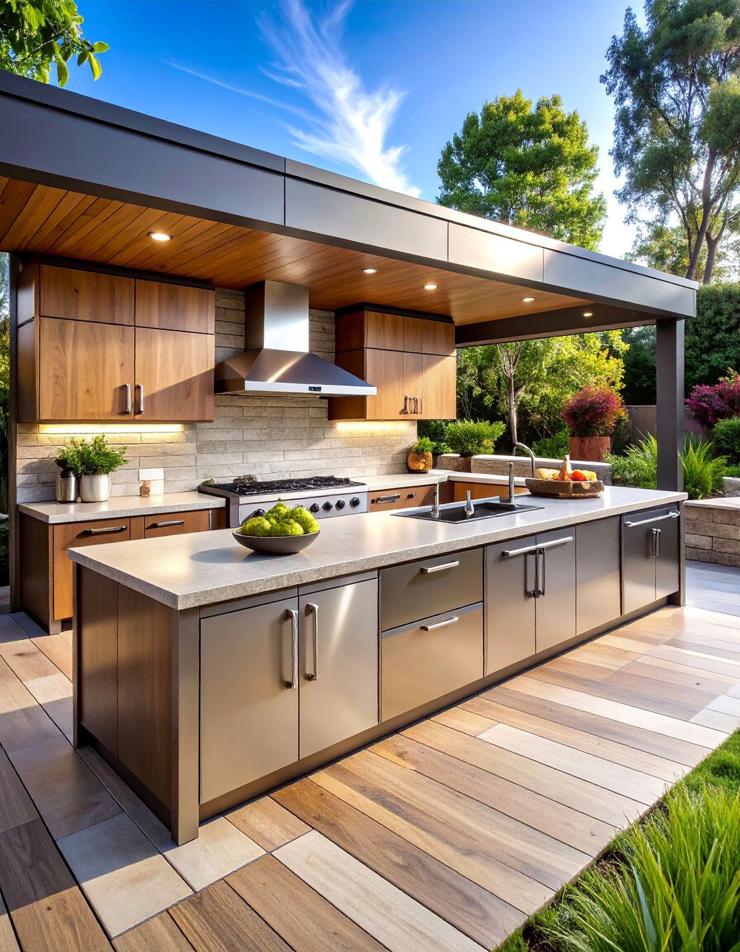 Modern Outdoor Kitchen with Stainless Steel Appliances - 25 Backyard Ideas