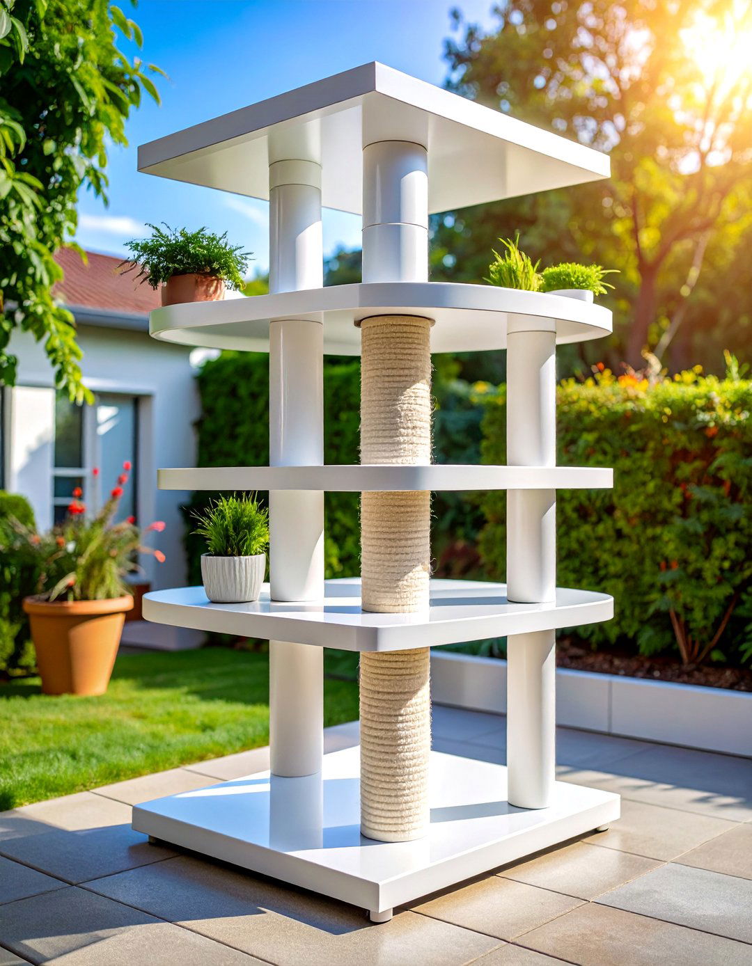 Modern PVC Frame Multi Tier Cat Tower - 25 Outdoor Cat Tree Ideas