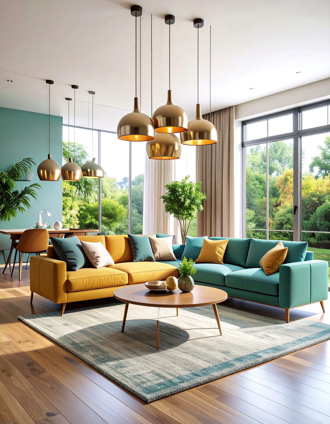 Modern Pendant Living Room with Sleek Hanging Fixtures - 25 Living Room Lighting Ideas
