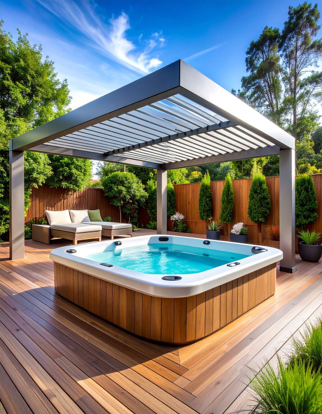 Modern Pergola Covered Hot Tub - 25 Hot Tub Landscaping Ideas